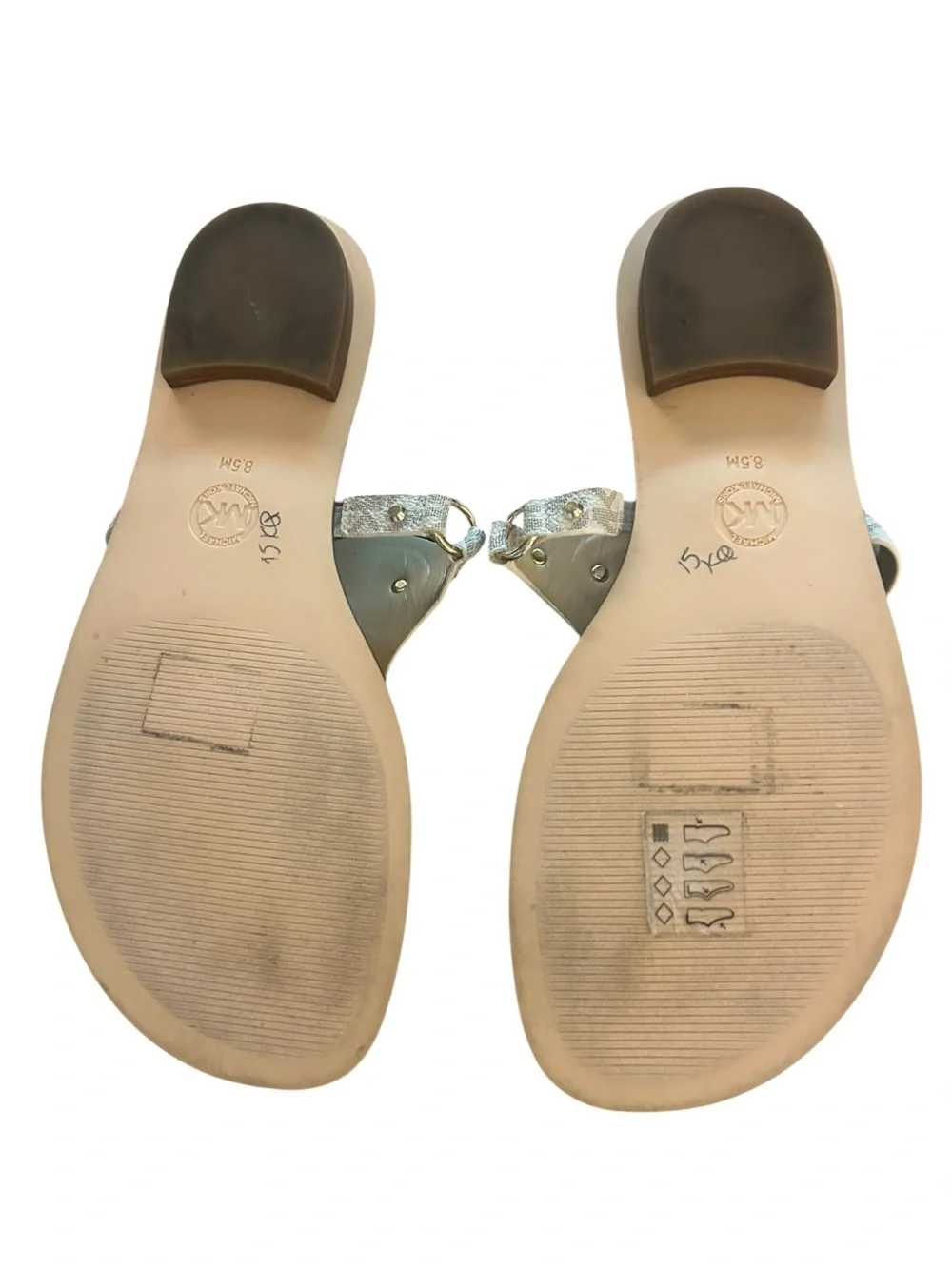Michael Kors Signature Logo T-Strap Sandals Featuring The Iconic MK Logo  In Gol